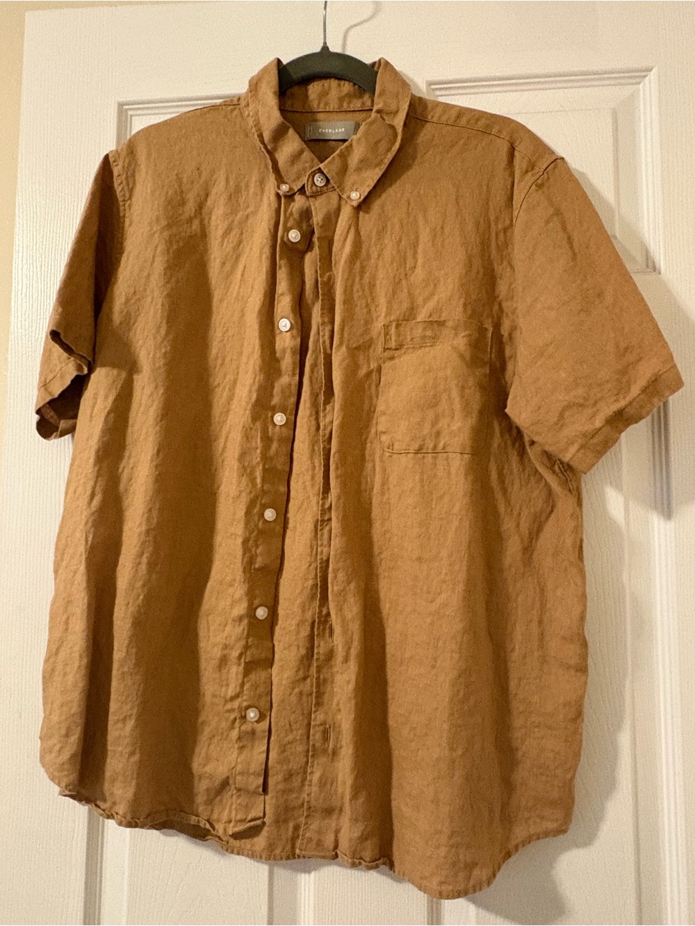 Everlane Short-Sleeve Button-Down Shirt in Rust Brown